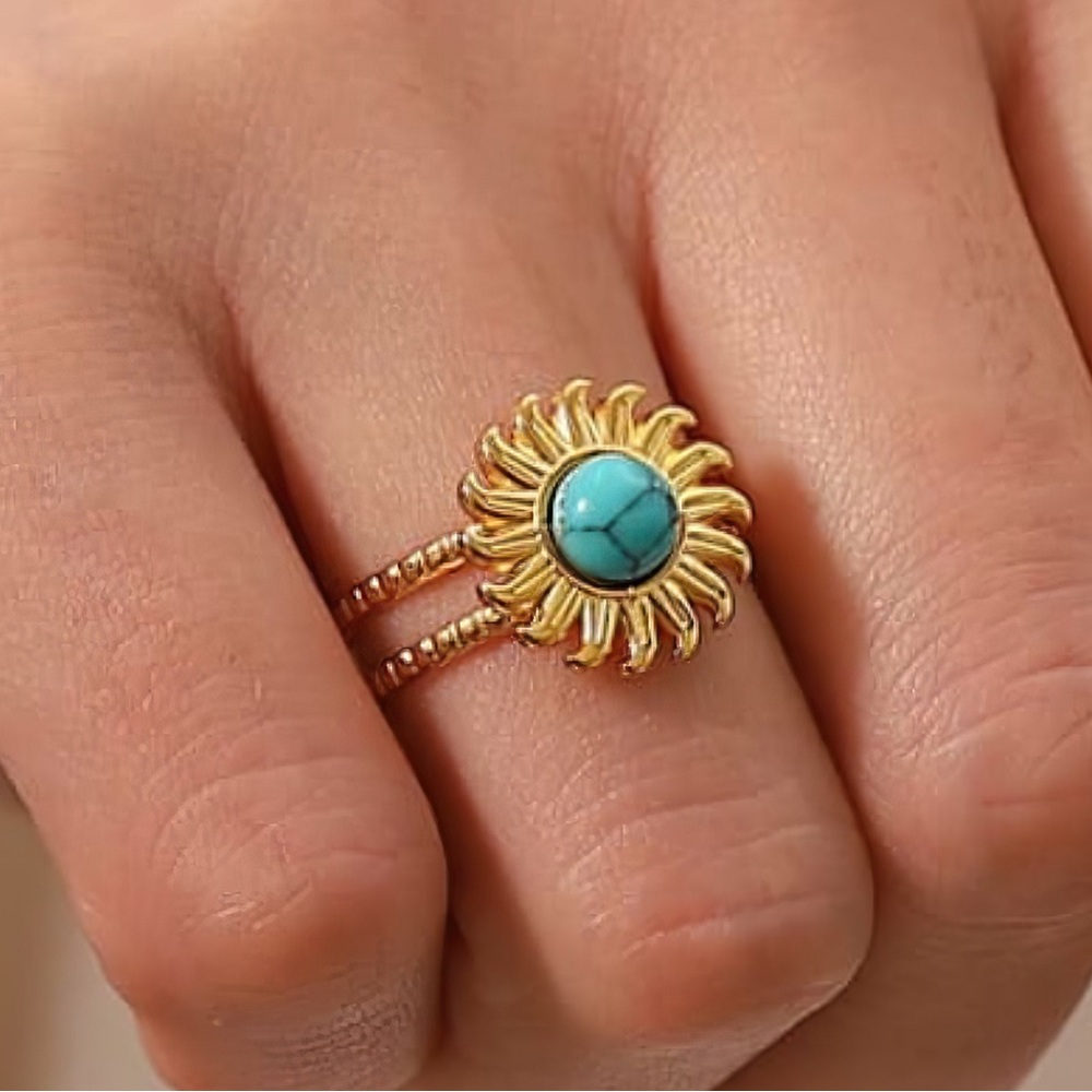 Turquoise Double Banded Gold Ring - Picture 2 of 5
